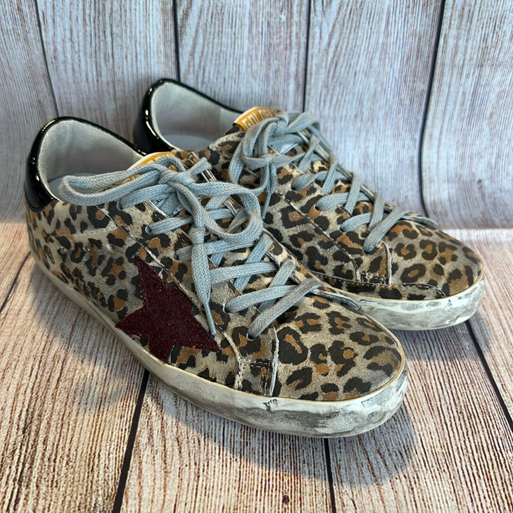 Golden Goose Super Star Glittered Leopard-print Leather Sneakers